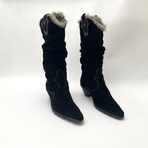 Aquatalia By Marvin K Italian Suede Heeled Boots with Faux Fur Lining - Size 11